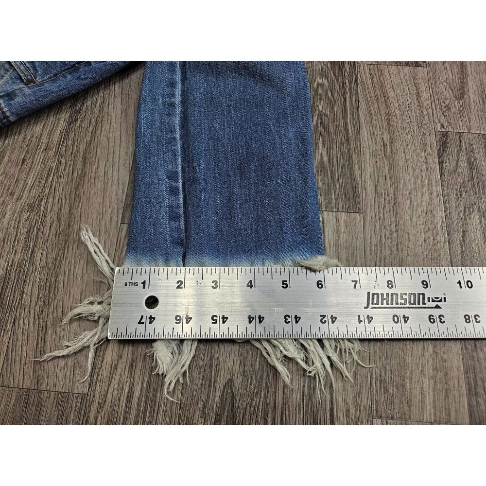 Black Label Juniors Size 1 Fringe Hem Whiskered Cropped Denim Blue Jeans - Picture 14 of 14